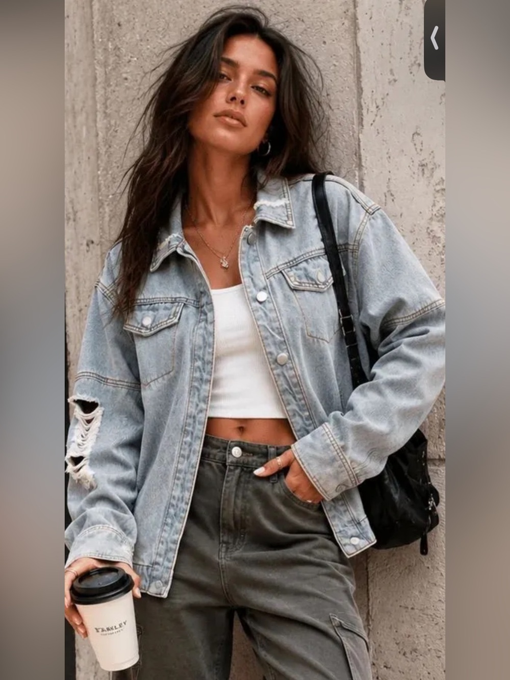 Light Wash Distressed Denim Jacket - Women
